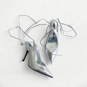 The Attico Venus Slingback in Silver and Black